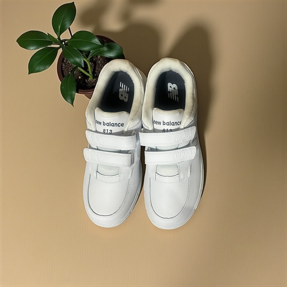 New Balance Men's 813 White Leather Walking Sneakers Hook & Loop Comfort Size12